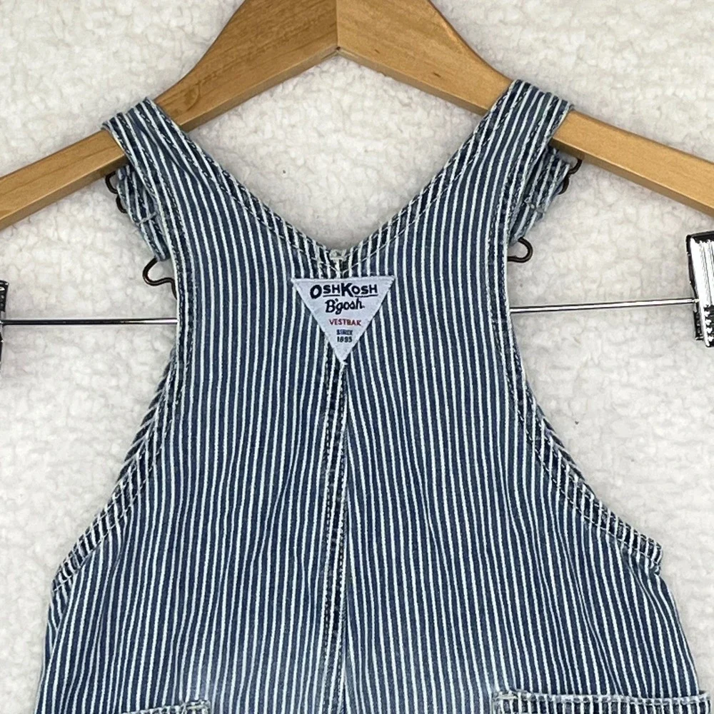 OshKosh Bgosh Kids Hickory Stripe Denim Overalls Blue White Shortalls Bibs